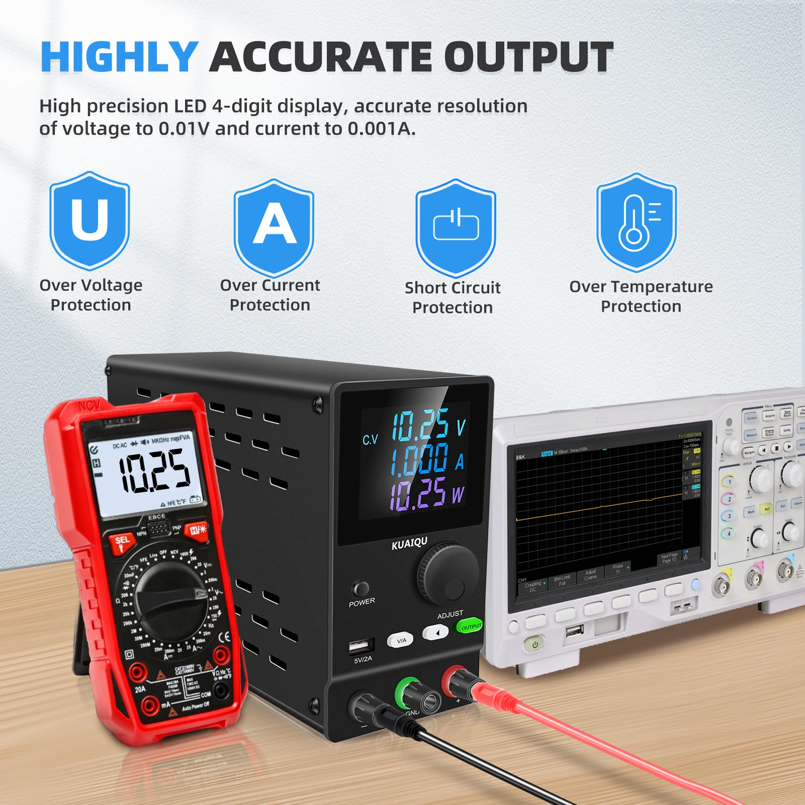 KUAIQU Repair DC Power Supply 30V 10A 5A Adjustable Bench Power Supply 60V 5A 120V 3A USB 5V2A Lab Voltage Regulator for Plating