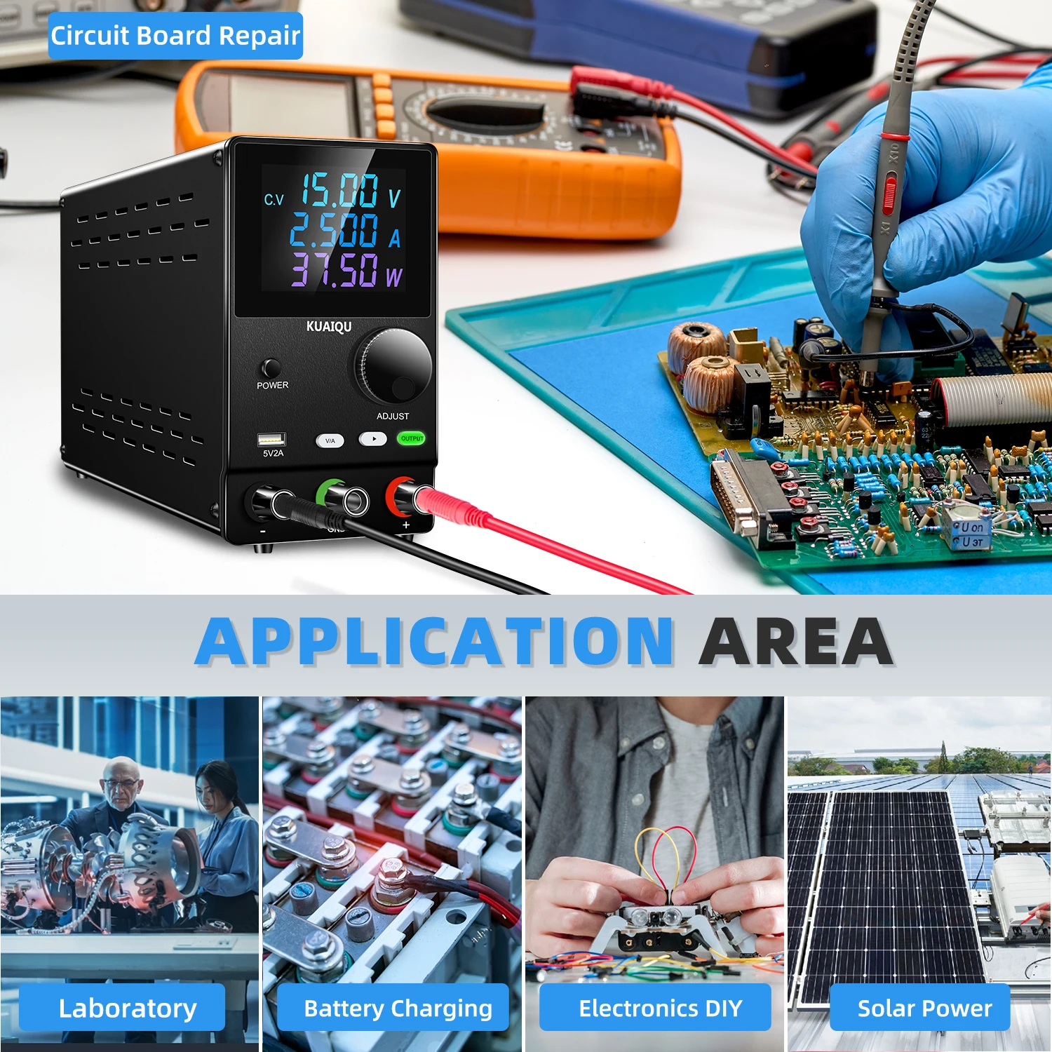 KUAIQU Repair DC Power Supply 30V 10A 5A Adjustable Bench Power Supply 60V 5A 120V 3A USB 5V2A Lab Voltage Regulator for Plating