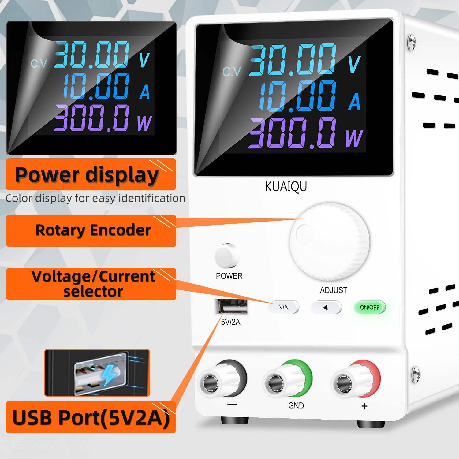KUAIQU Repair DC Power Supply 30V 10A 5A Adjustable Bench Power Supply 60V 5A 120V 3A USB 5V2A Lab Voltage Regulator for Plating