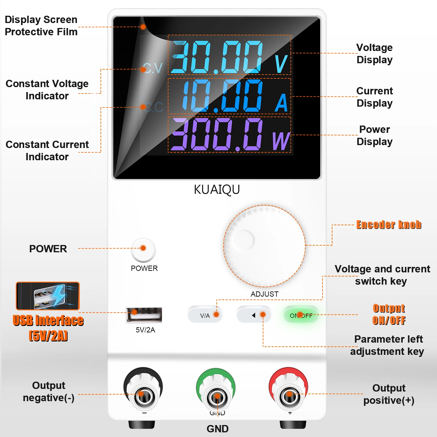 KUAIQU Repair DC Power Supply 30V 10A 5A Adjustable Bench Power Supply 60V 5A 120V 3A USB 5V2A Lab Voltage Regulator for Plating