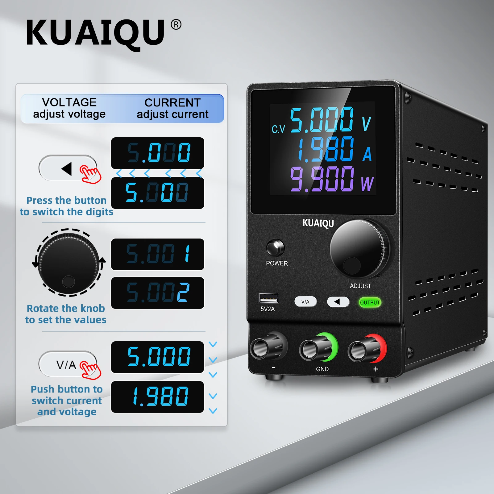 KUAIQU Repair DC Power Supply 30V 10A 5A Adjustable Bench Power Supply 60V 5A 120V 3A USB 5V2A Lab Voltage Regulator for Plating