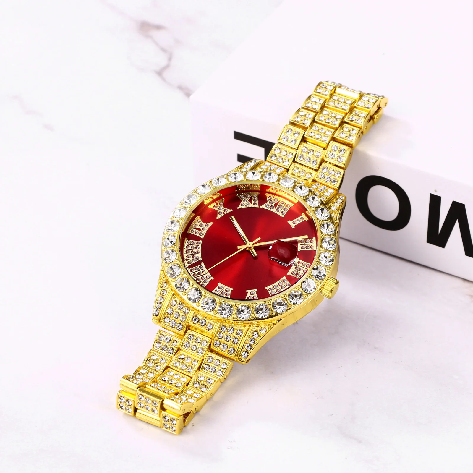 Lancardo Mens Luxury CZ Date Dial Quartz Wristwatch Cuban Link Chain Bracelet Calendar Waterproof Business Watch Clock Xmas Gift