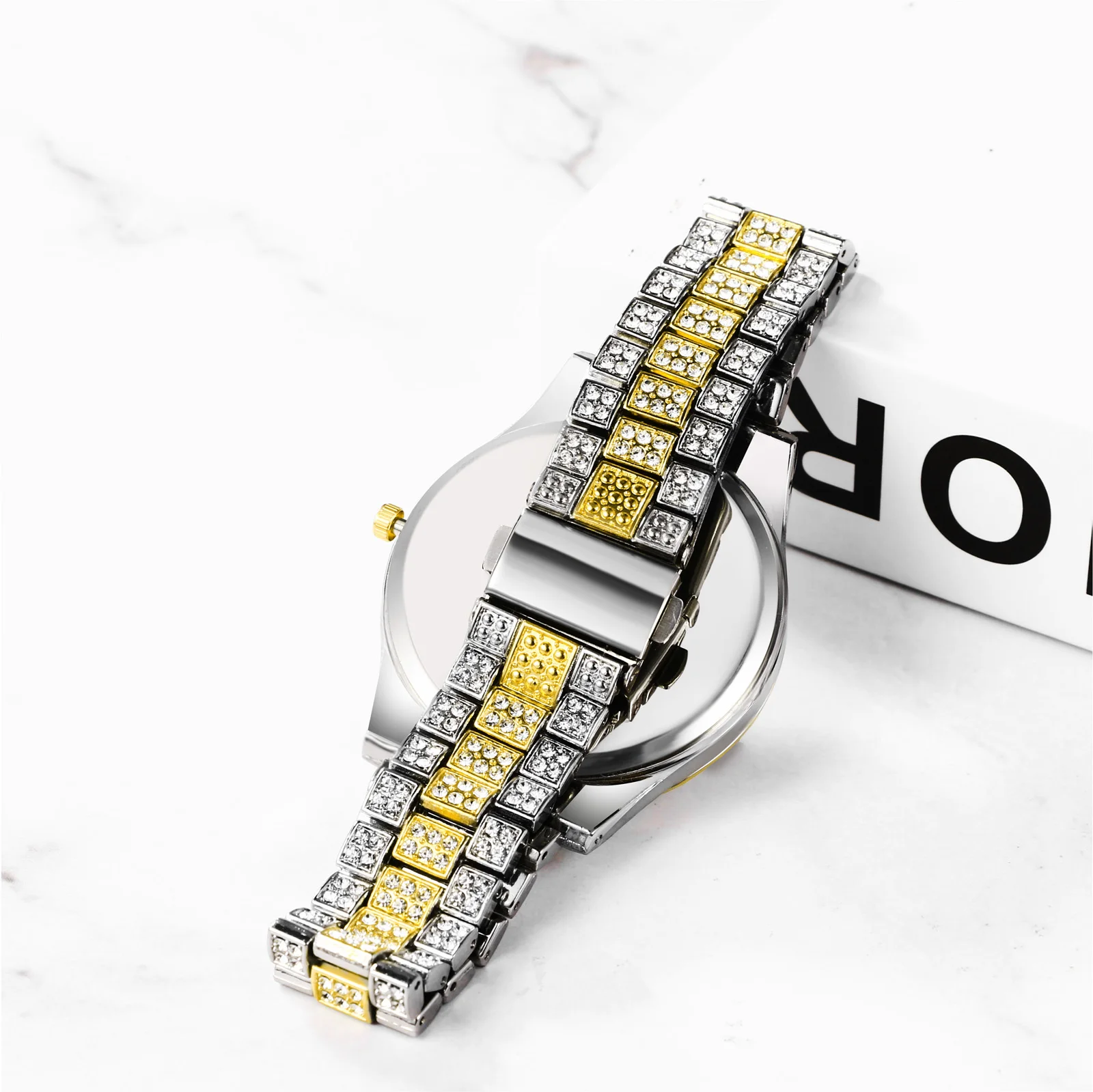 Lancardo Mens Luxury CZ Date Dial Quartz Wristwatch Cuban Link Chain Bracelet Calendar Waterproof Business Watch Clock Xmas Gift