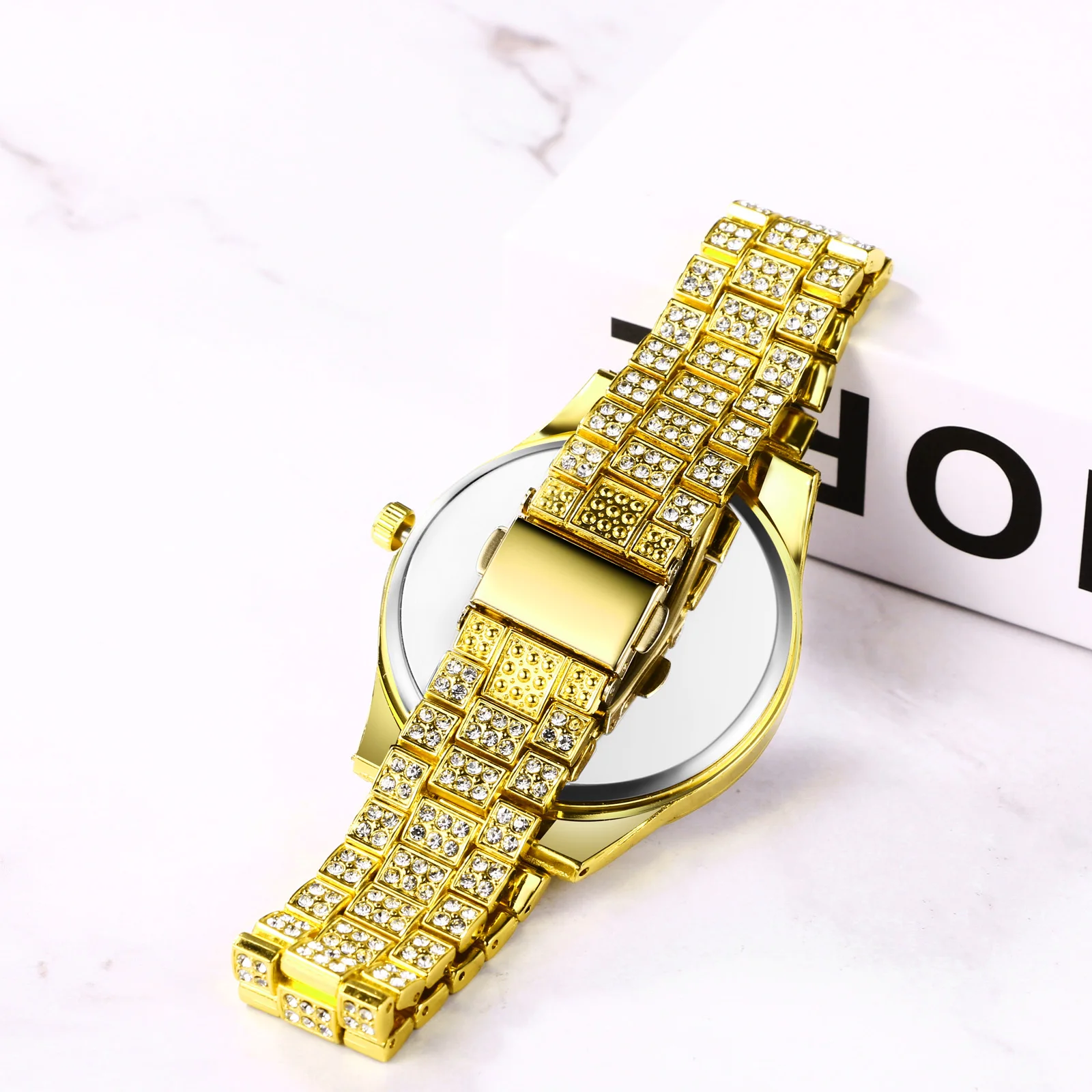 Lancardo Mens Luxury CZ Date Dial Quartz Wristwatch Cuban Link Chain Bracelet Calendar Waterproof Business Watch Clock Xmas Gift