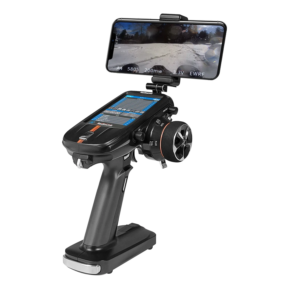 Radiolink RC8X 8CH 2.4G RC Transmitter with R8FG V2.1 Gyro Receiver, One Hand Control Accessory and Phone Holder for FPV Screen