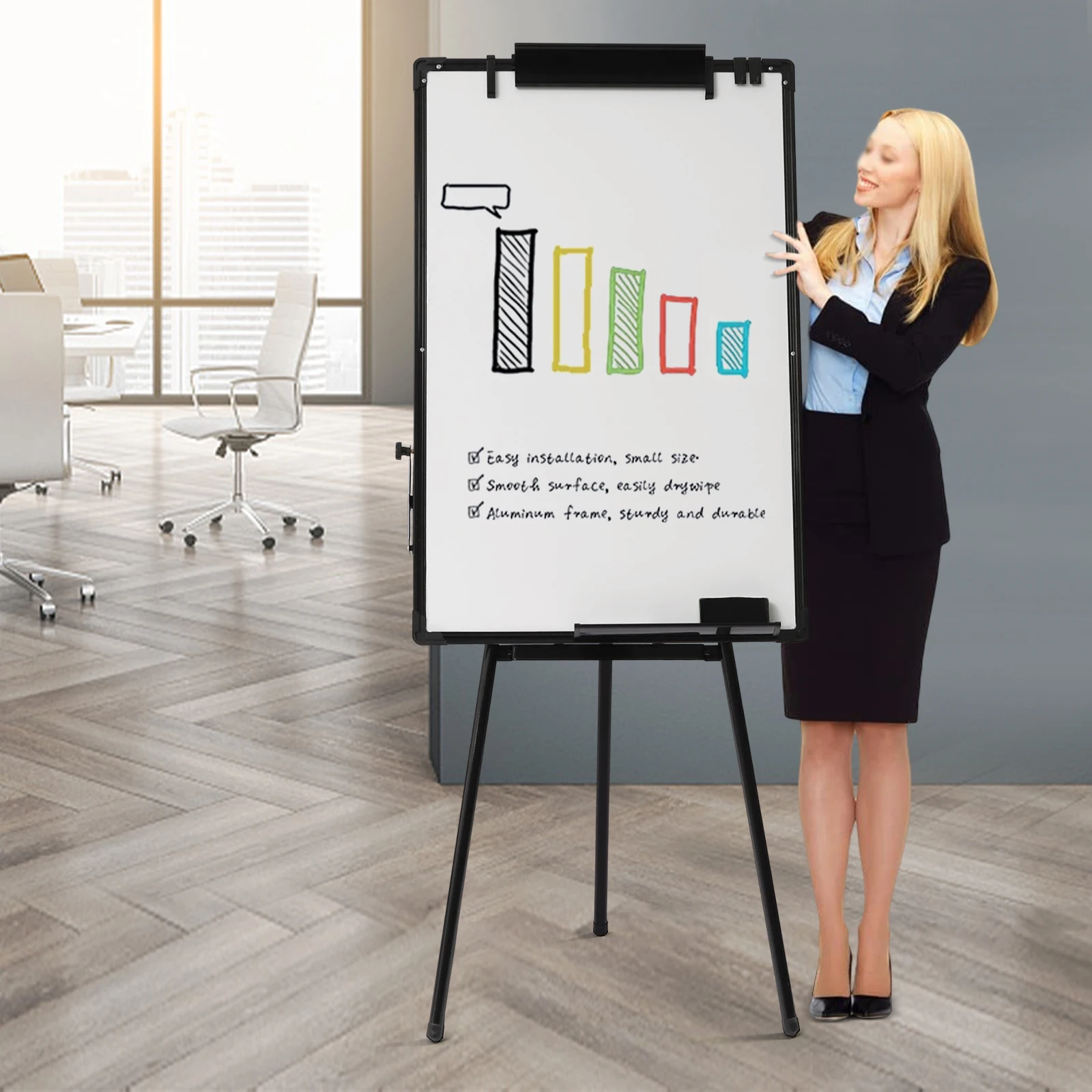 Whiteboard Stand Flip Chart Tripod Whiteboard 91 x 61 cm Height Adjustable Tripod Magnetic Whiteboard Dry Wipe