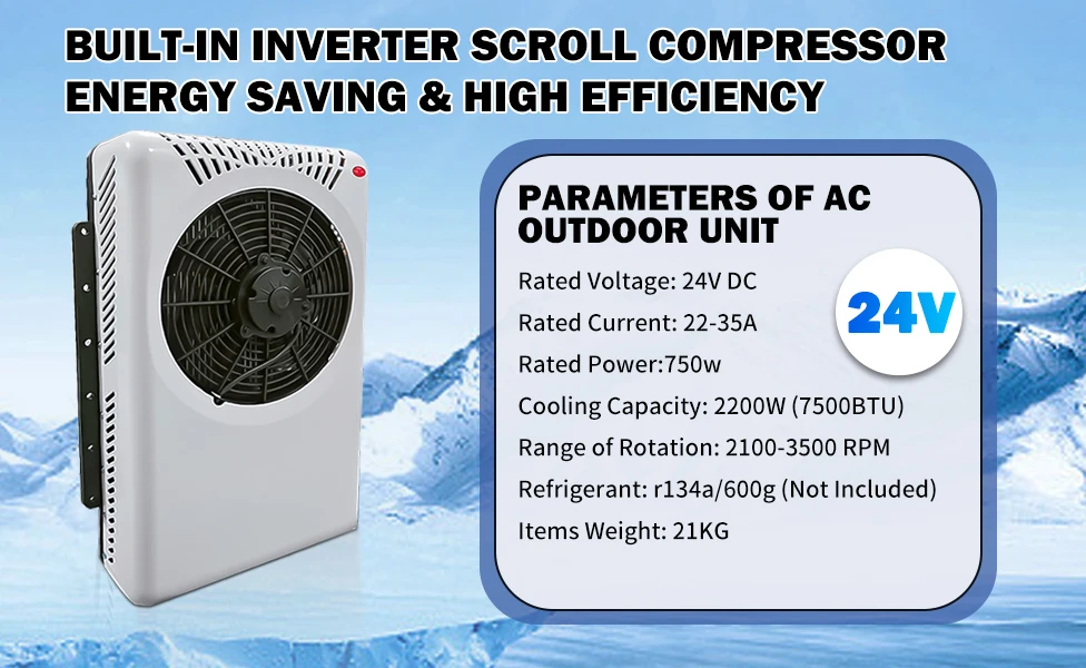 Treeligo Car Cooling 12V Air Conditioner 12000btu 24V Electrical Split Air AC Unit For RV Truck Tractors Van Motorhome Camper