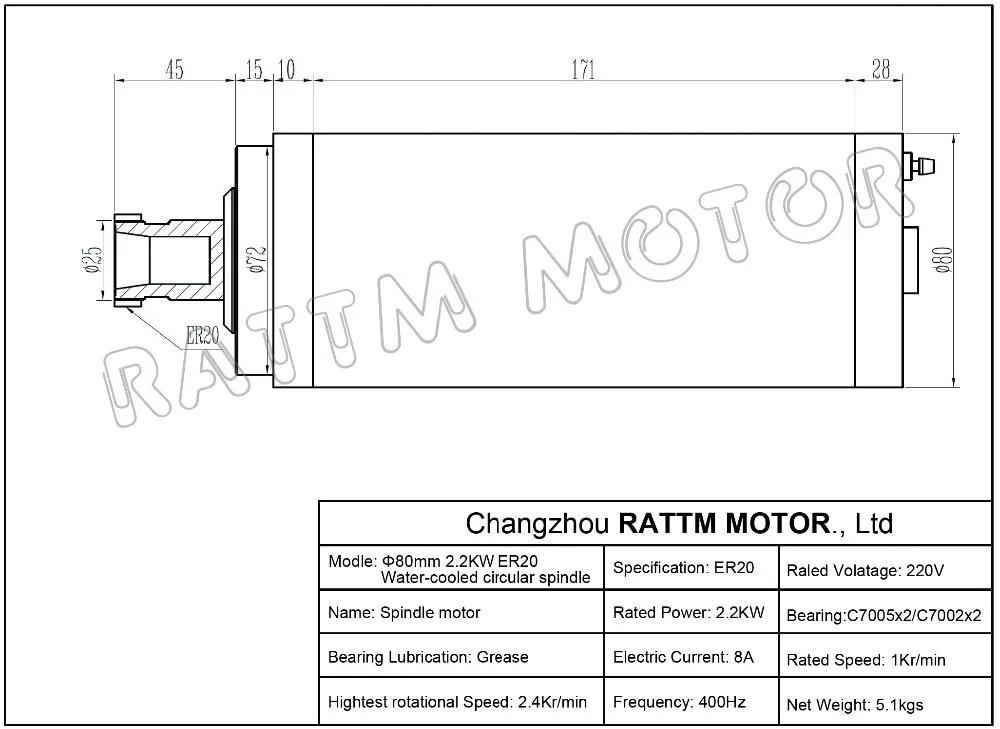 【EU Stock】CNC 2.2kw Water Cooling Spindle ER20 2200W 220V Water-Cooled Milling Spindle + 2.2KW HY VFD Inverter + Collets + Water