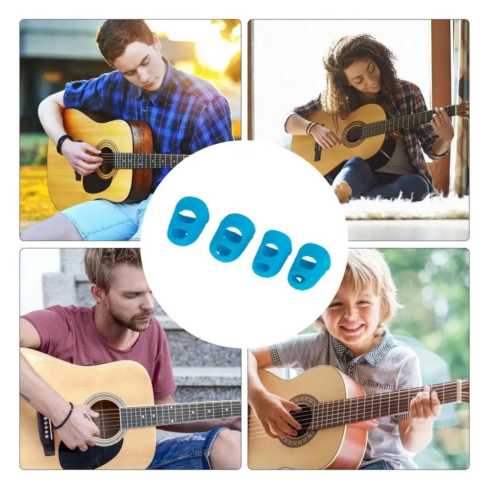 Silicone Finger Protectors 4PCS Soft Silicone Fingertip Grips Finger Sleeve Kalimba Thumb Picks Small Guitar Nails For Stringed