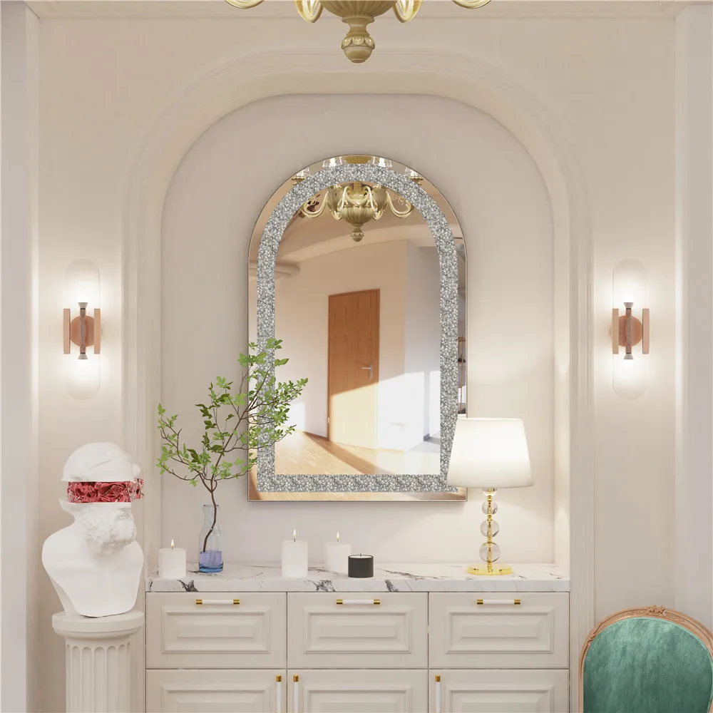 Crystal Crush Diamond Silver Mirror for Wall Decoration Frameless Mirror for Living Room Bedroom Bathroom