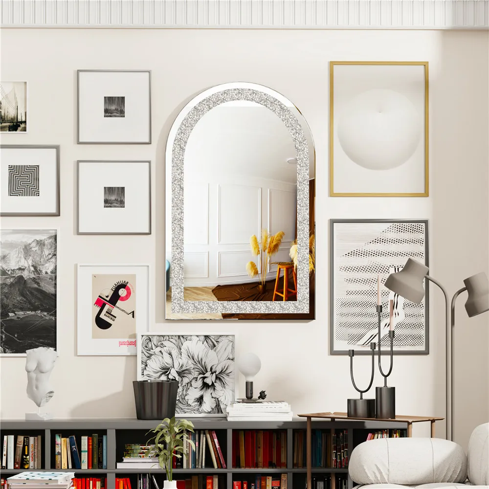 Crystal Crush Diamond Silver Mirror for Wall Decoration Frameless Mirror for Living Room Bedroom Bathroom