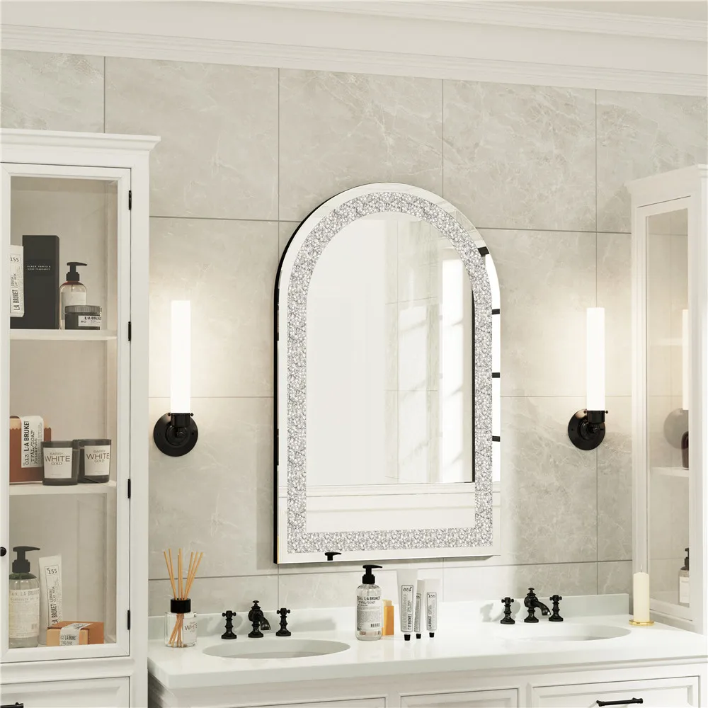 Crystal Crush Diamond Silver Mirror for Wall Decoration Frameless Mirror for Living Room Bedroom Bathroom