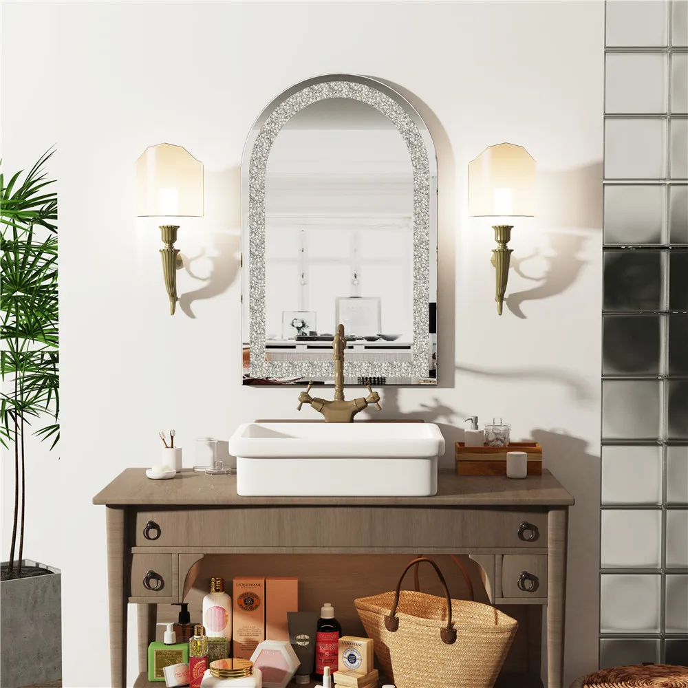 Crystal Crush Diamond Silver Mirror for Wall Decoration Frameless Mirror for Living Room Bedroom Bathroom