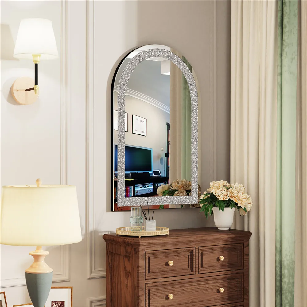 Crystal Crush Diamond Silver Mirror for Wall Decoration Frameless Mirror for Living Room Bedroom Bathroom