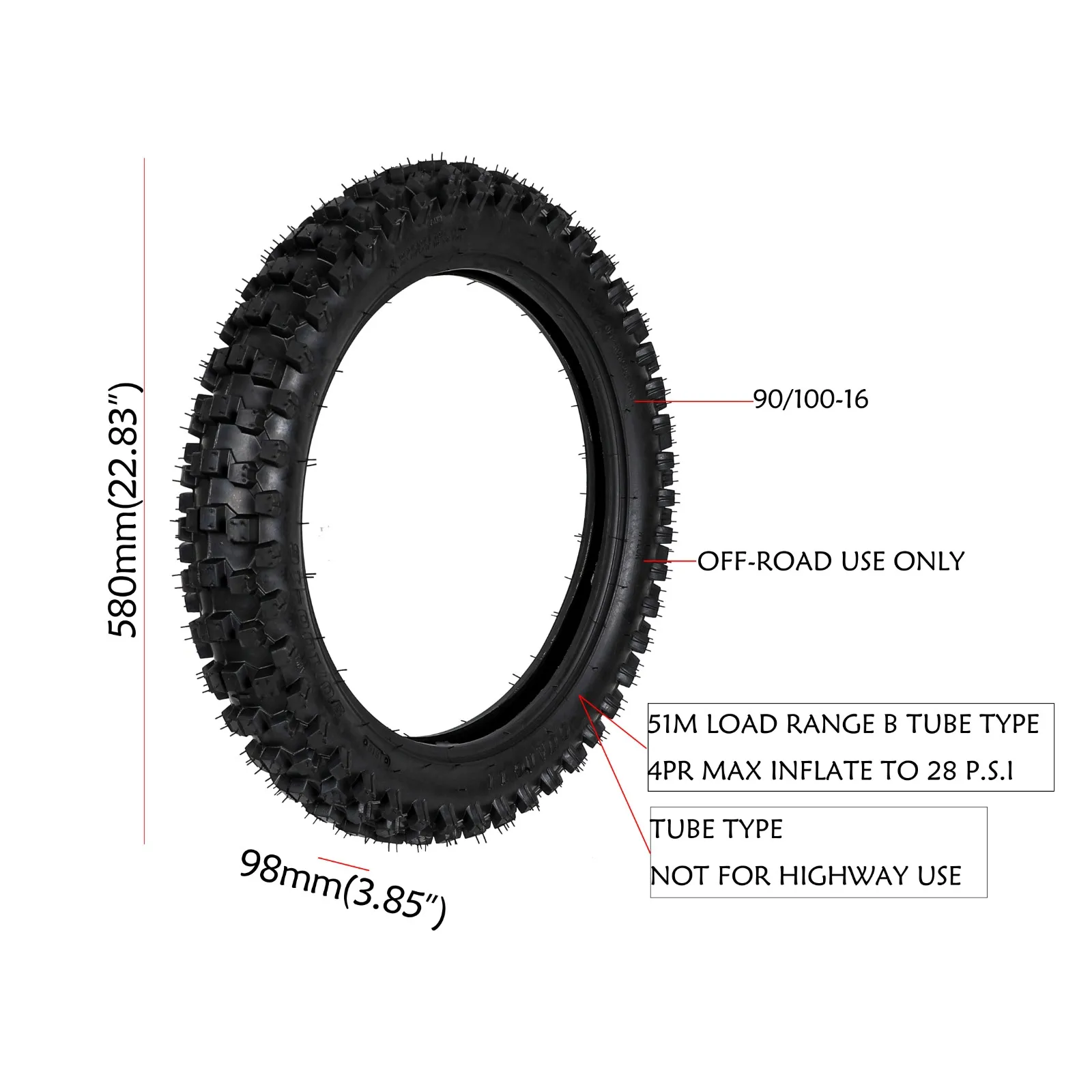 TDPRO 90/100-16 16" Tire Tyre + 3.50-16 Tube fit Pit Dirt Bike Pocket Quad ATV Scooter 125/150cc Apollo TTR125 KX100