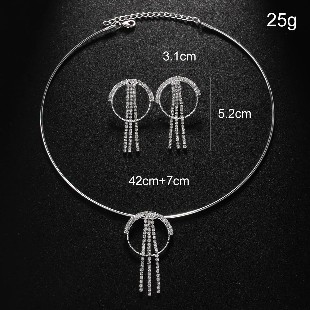 Stonefans Round Tassel Necklace Earring Set Luxury Indian Wedding New Bridal Jewelry Sets Women Accessories Fashion Rhinestone