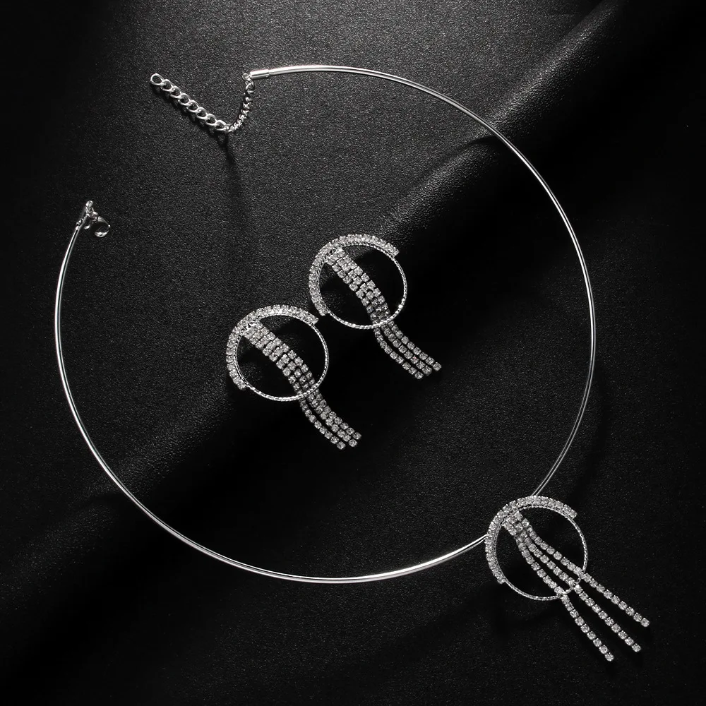 Stonefans Round Tassel Necklace Earring Set Luxury Indian Wedding New Bridal Jewelry Sets Women Accessories Fashion Rhinestone