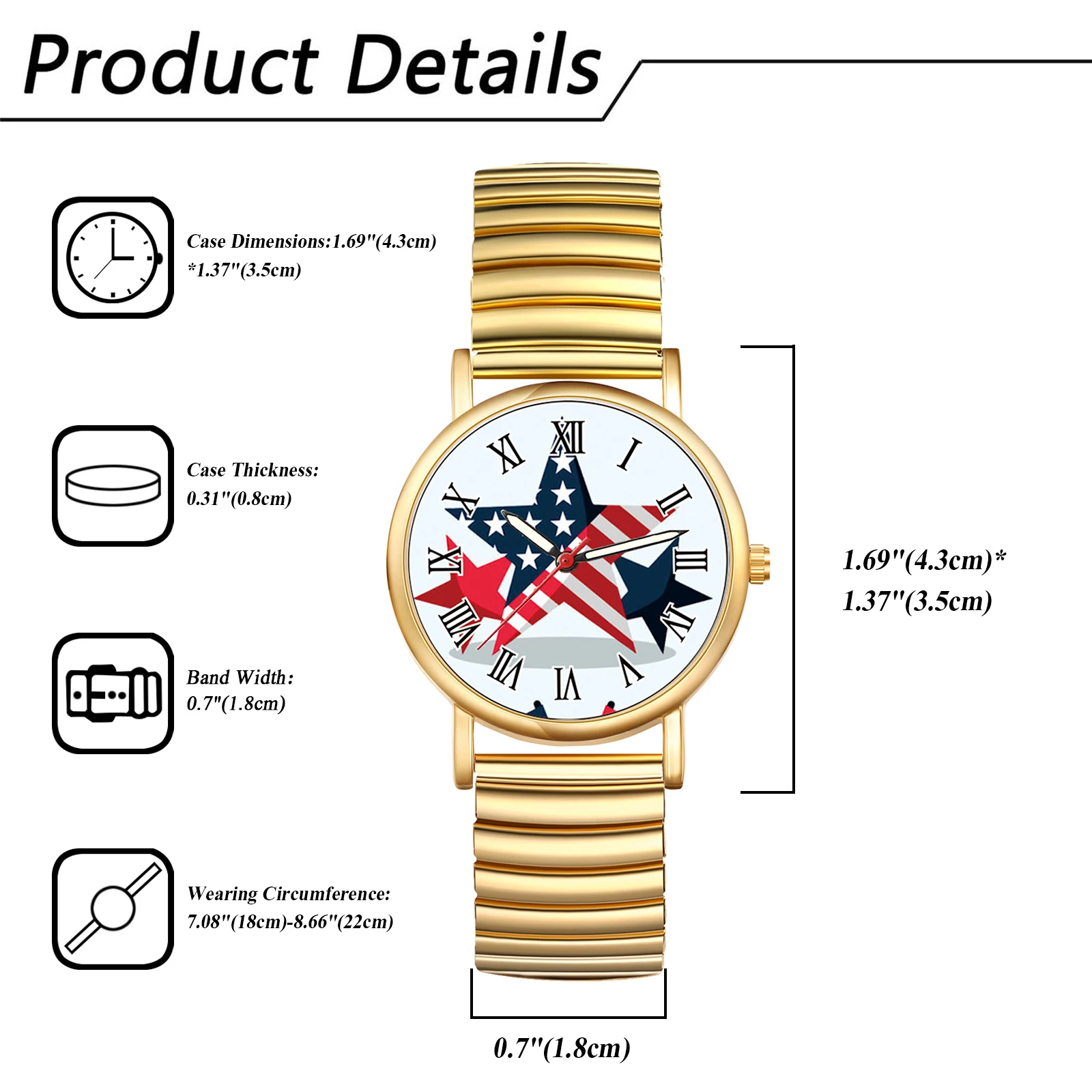 LANCARDO American Independence Day Quartz Watch Elastic Retractable Band Unisex Student Watch Four Seasons Universal Anniversary