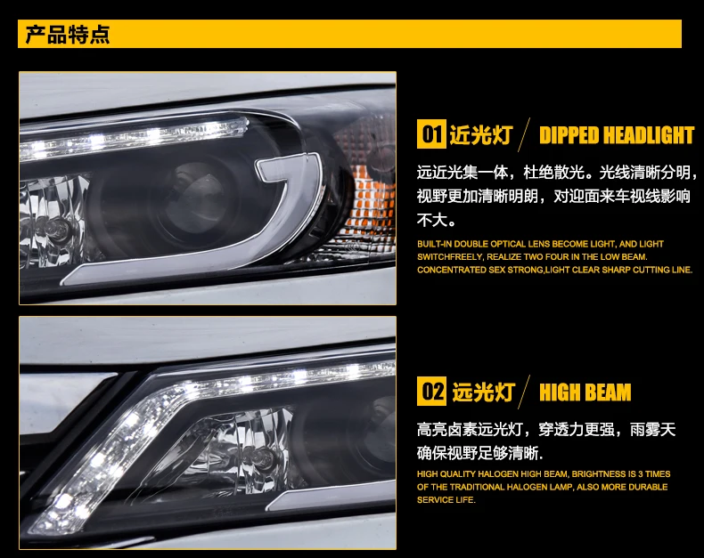 AKD Head Lamp for Honda Accord G9 LED Headlight 2013-2015 Headlights Accord DRL Turn Signal High Beam Angel Eye Projector Lens