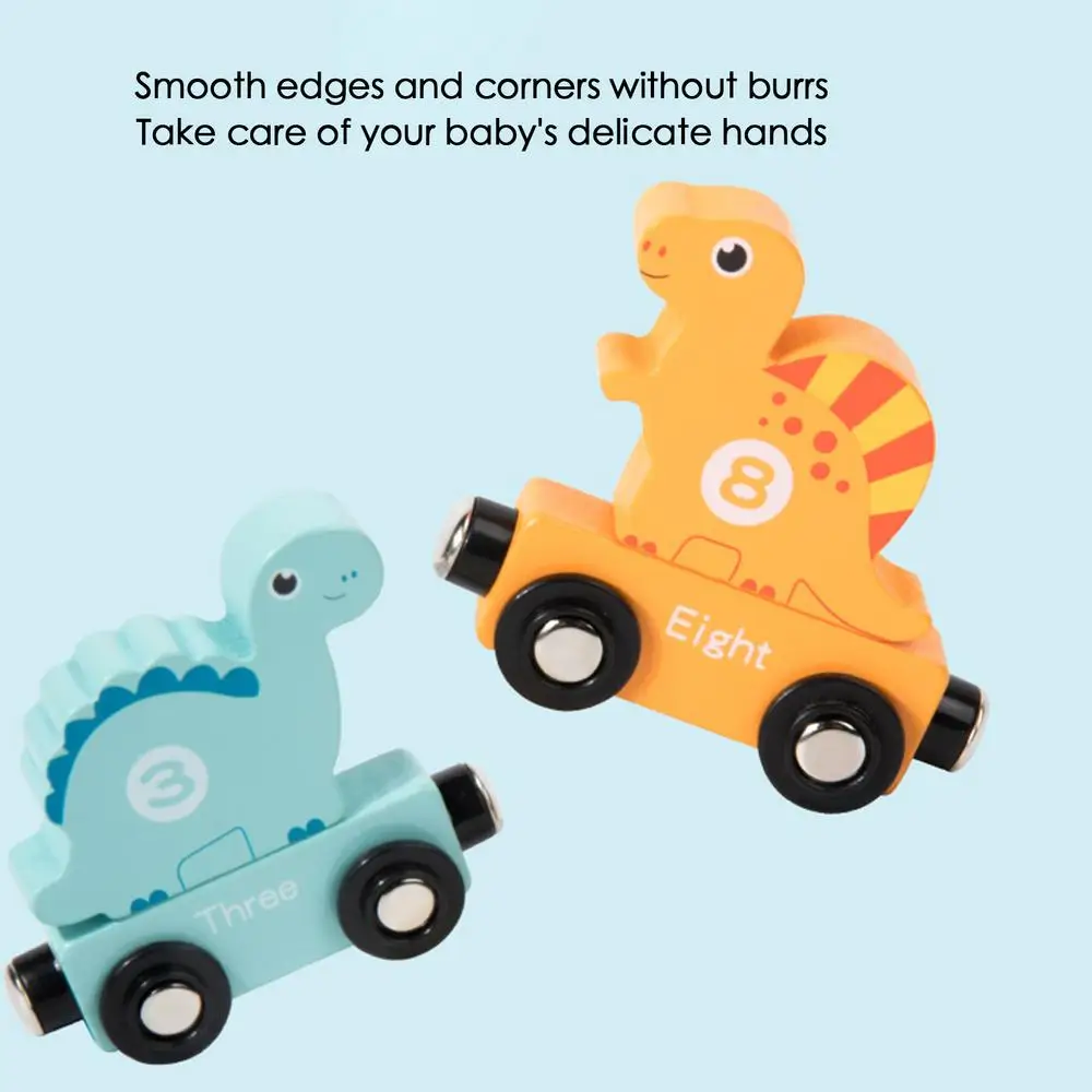 Small Magnetic Number Train Wooden Train Cars Smooth Edges Dinosaur Train Game Educational Car Toy For Knowing Various Colors