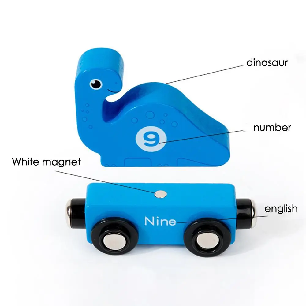 Small Magnetic Number Train Wooden Train Cars Smooth Edges Dinosaur Train Game Educational Car Toy For Knowing Various Colors