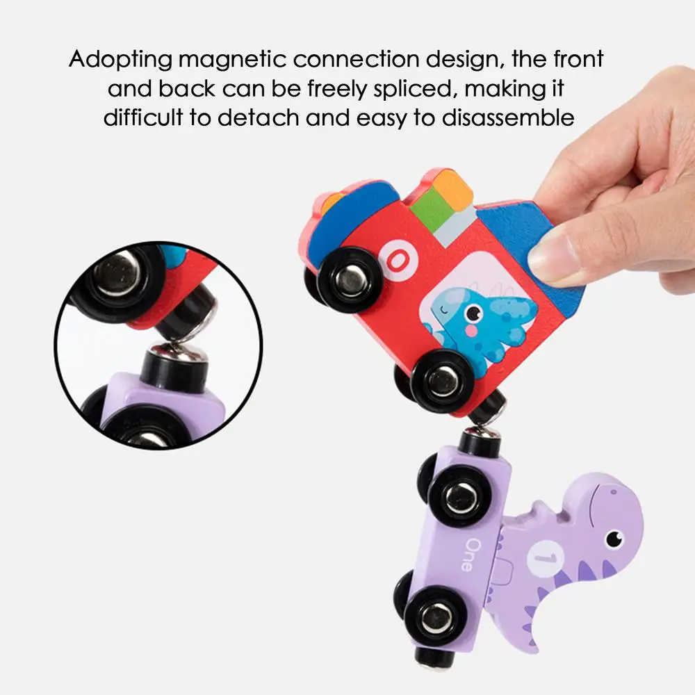 Small Magnetic Number Train Wooden Train Cars Smooth Edges Dinosaur Train Game Educational Car Toy For Knowing Various Colors