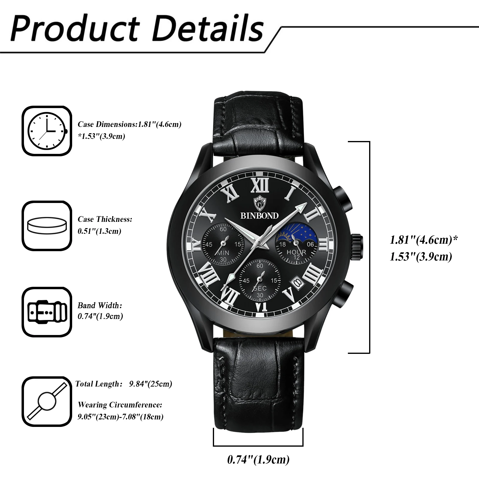 LANCARDO Three-eye Multi-functional Leather Watch Waterproof Glow-in-the-dark Hands Scale Timing Fashion Exquisite Men's Watch