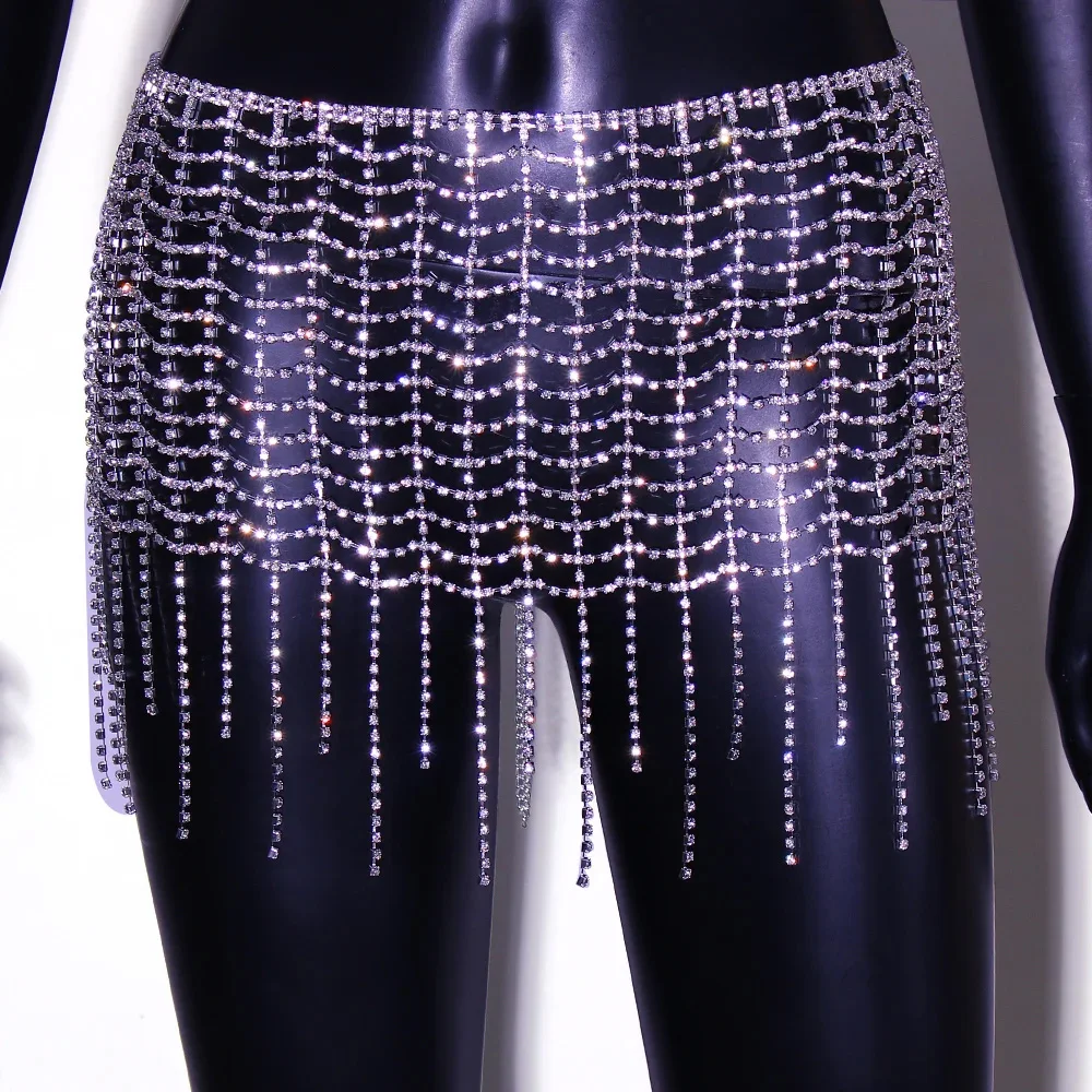 Stonefans Mesh Tassel Rhinestone Bottoms Body Jewelry for Women Summer Beach Package Hip Skirt Body Chain Night Club Outfits