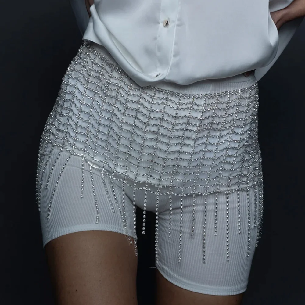 Stonefans Mesh Tassel Rhinestone Bottoms Body Jewelry for Women Summer Beach Package Hip Skirt Body Chain Night Club Outfits