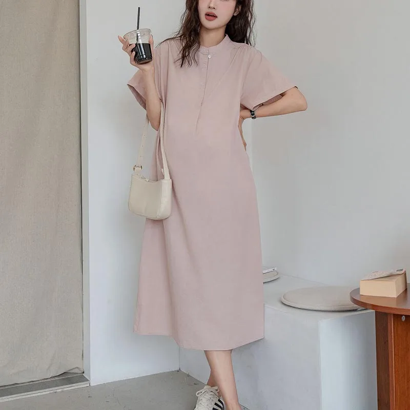 Maternity Dress Short Sleeves Summer 2024 Medium-length Knee-length T-shirt Loose-fit Pregnancy Dress Summer Wear