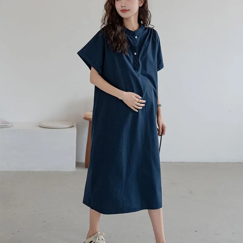 Maternity Dress Short Sleeves Summer 2024 Medium-length Knee-length T-shirt Loose-fit Pregnancy Dress Summer Wear