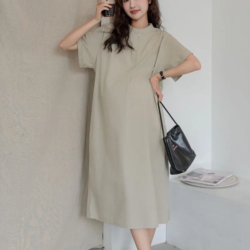 Maternity Dress Short Sleeves Summer 2024 Medium-length Knee-length T-shirt Loose-fit Pregnancy Dress Summer Wear