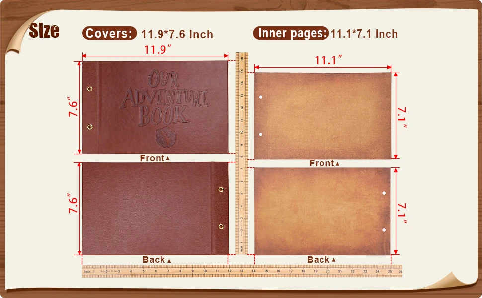 80 Pages Our Adventure Book Scrapbook Album Retro Embossed Letter Leather Hard Cover Couples Wedding Anniversary Memory Book