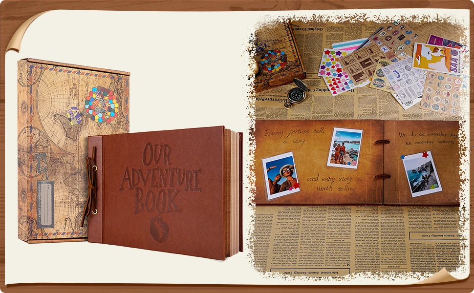 80 Pages Our Adventure Book Scrapbook Album Retro Embossed Letter Leather Hard Cover Couples Wedding Anniversary Memory Book