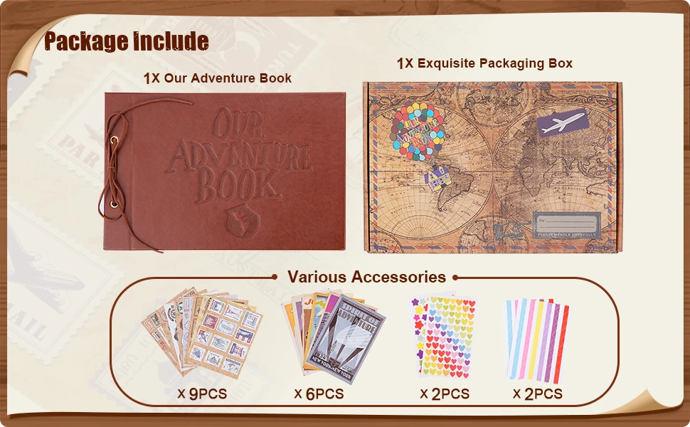 80 Pages Our Adventure Book Scrapbook Album Retro Embossed Letter Leather Hard Cover Couples Wedding Anniversary Memory Book