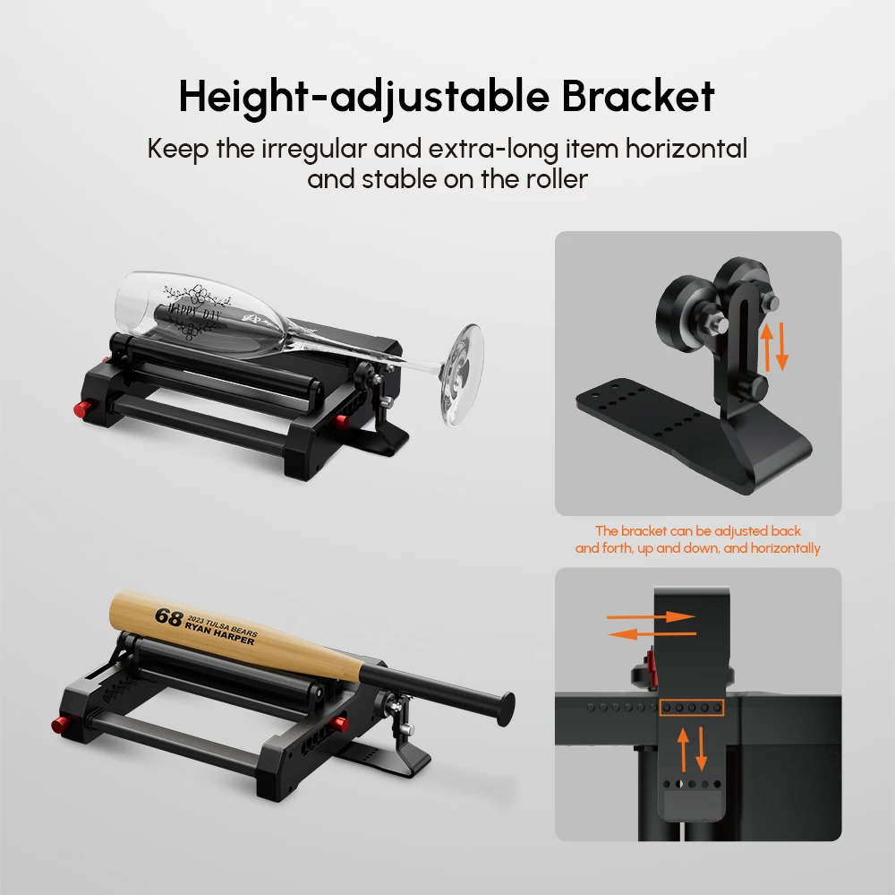 AlgoLaser Universal Laser Engraver Rotary Roller Y-Axis Laser Rotary Shaft 360 Degree Rotating For Engraving Cylindrical Objects