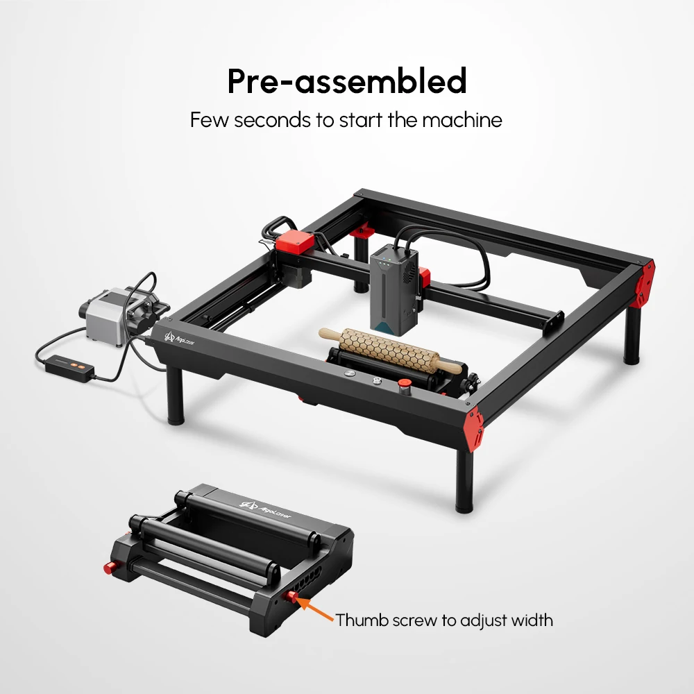 AlgoLaser Universal Laser Engraver Rotary Roller Y-Axis Laser Rotary Shaft 360 Degree Rotating For Engraving Cylindrical Objects