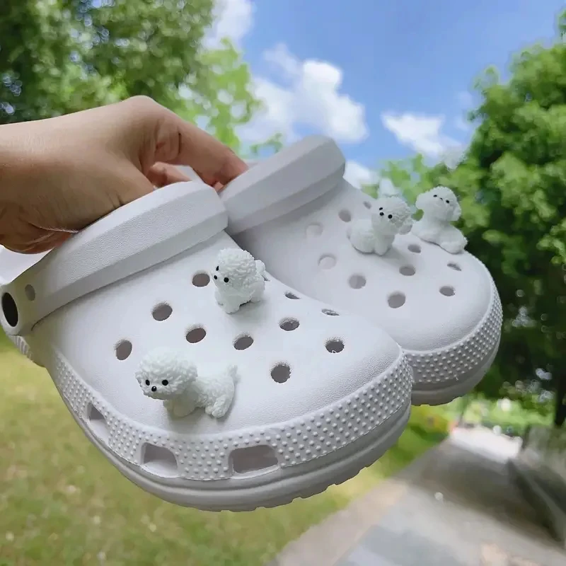 3D Cute Mini Puppy Shoe Decoration Set Detachable Diy Bichon Frise Dog Figurines Accessory, Used For Clogs, Holiday Party Gifts