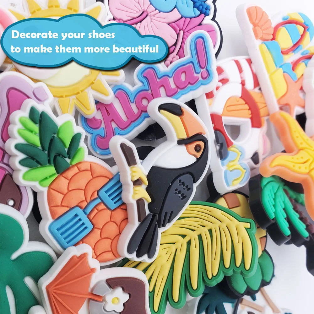 Random 10-100Pcs Summer Series Shoe Charms For Shoe Key Chain Sandals Beach Bags, DIY Shoe Decorations Accessories Shoes Pins