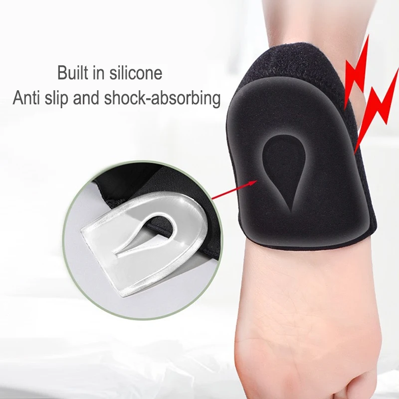 1 Pair Silicone Heel Pads Shock Absorption Relieving Leg Pressure Adjustable Straps To Prevent Slipping Insoles