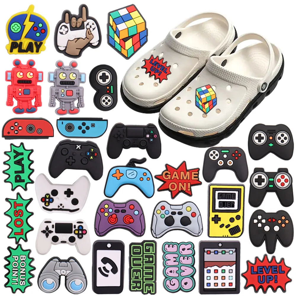 1-30PCS PVC Shoe Charms Gamepad Robot Mobile Phone Game Console Buckle Accessories Decorations Button Ornament Kid Boys Gift