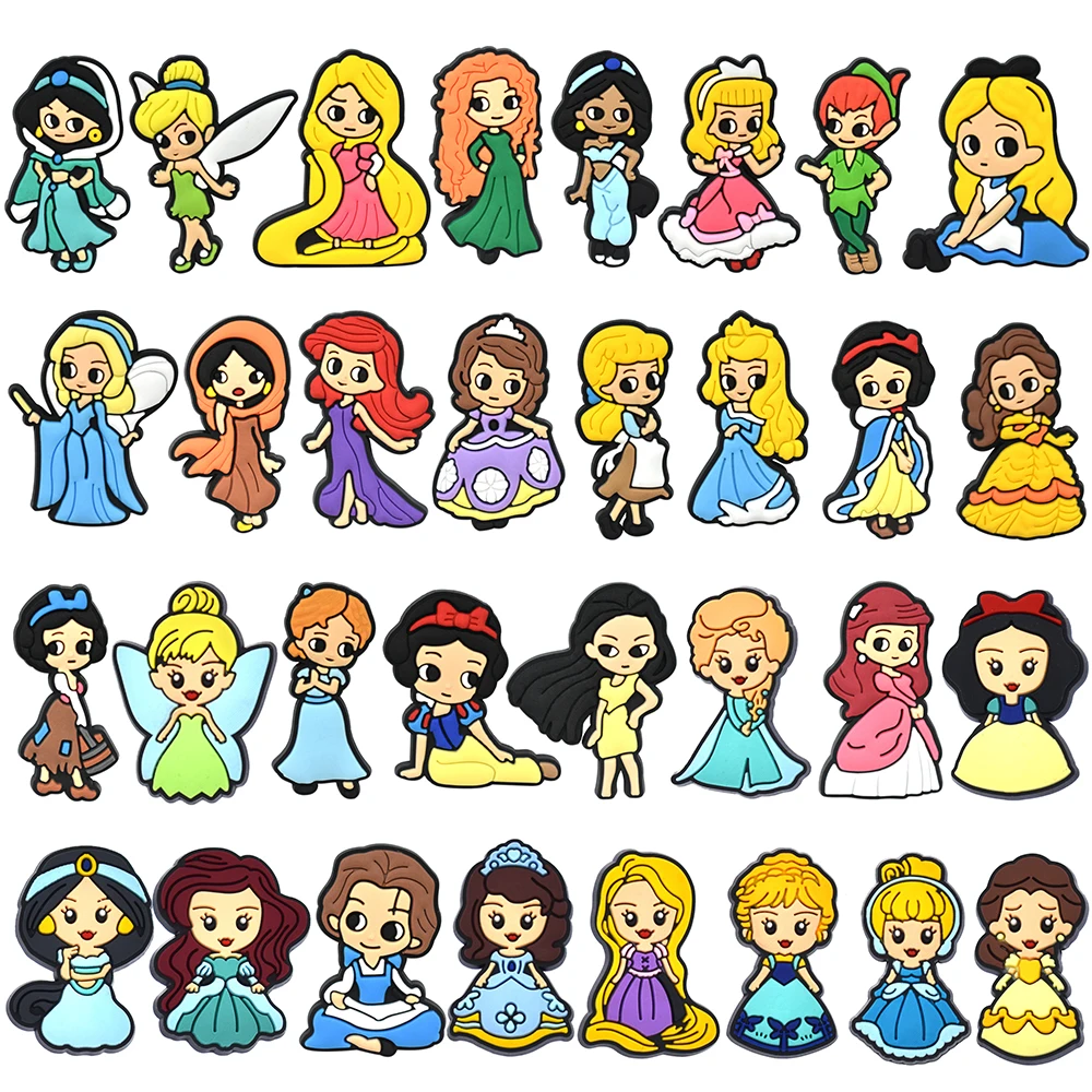 10-100Pcs Princess Series Cute Shoe Charms for Clogs Sandals Decoration Shoes Accessories Buckle for Girl Friends Gift