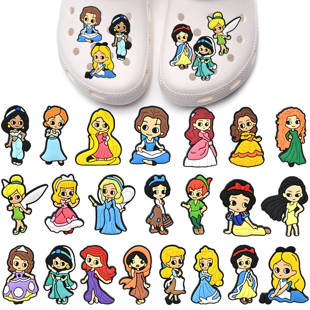 10-100Pcs Princess Series Cute Shoe Charms for Clogs Sandals Decoration Shoes Accessories Buckle for Girl Friends Gift