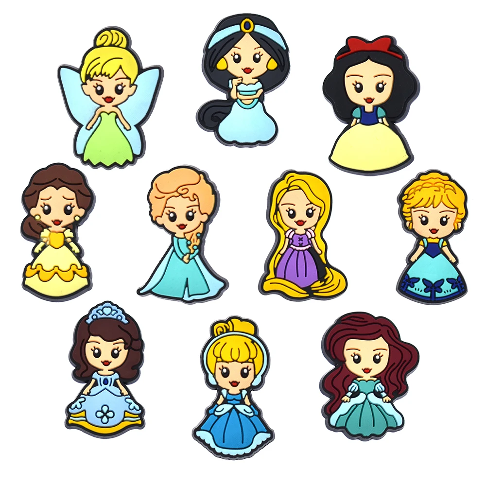 10-100Pcs Princess Series Cute Shoe Charms for Clogs Sandals Decoration Shoes Accessories Buckle for Girl Friends Gift