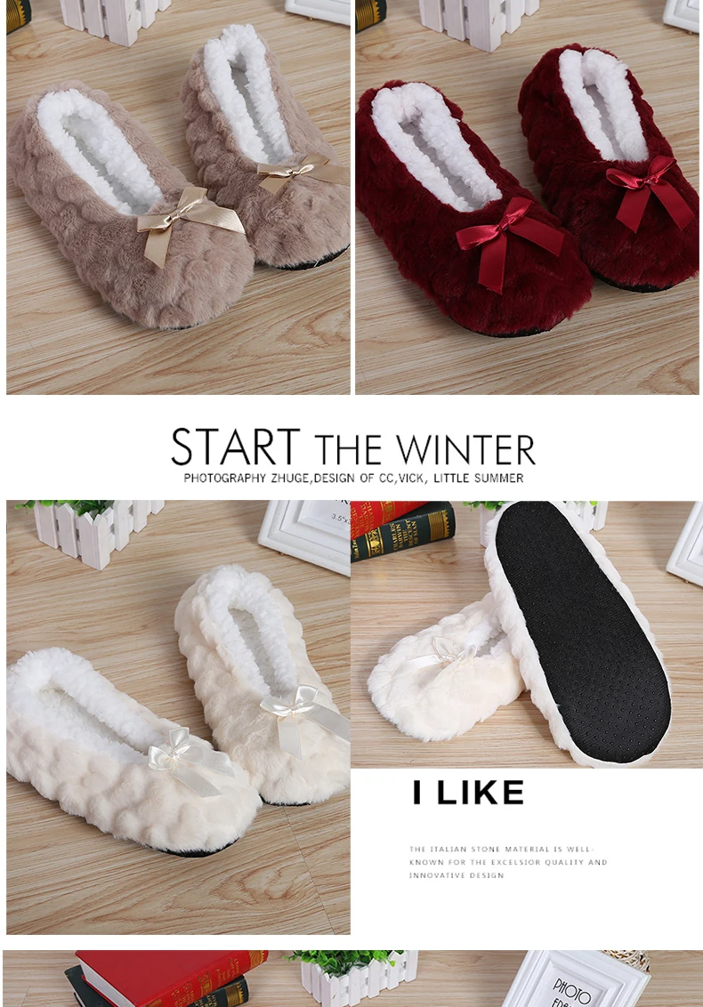 Mntrerm New Cute 2023 Indoor Home Slippers Warm Soft Plush Slippers Non-slip Indoor Fur Slippers Solid Color Cute Women Shoes