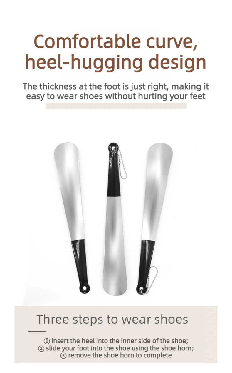 Simple Stainless Steel Shoe Horn: Slip on Shoes While Standing. No Bending. Easy-Grip with Hanging Hole. Fits All Footwear.
