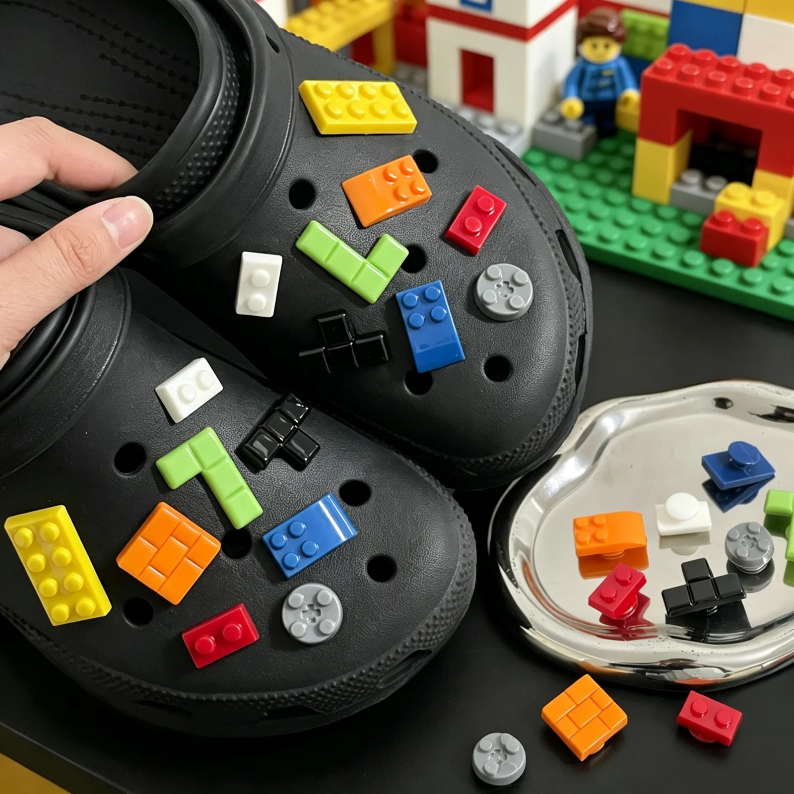 3D Building Block Shaped Shoe Charms for Clog Slide Sandals DIY Clogs Decoration Shoe Buckle Pins Shoe Decoration Birthday Gifts