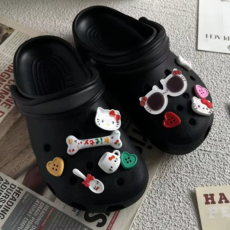 Cute Sunglasses Hello Kitty Plush Shoes Charms for Sandals & Slippers Accessories Xmas Party Girls Gift