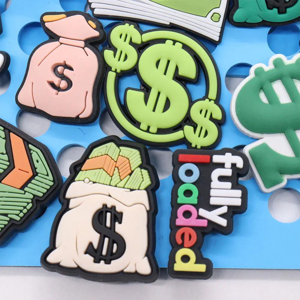 High Quality 1-21pcs Money Dollar Sign Shoes Charms DIY Garden Shoes Clog Aceessories Fit Man Woman Decorate