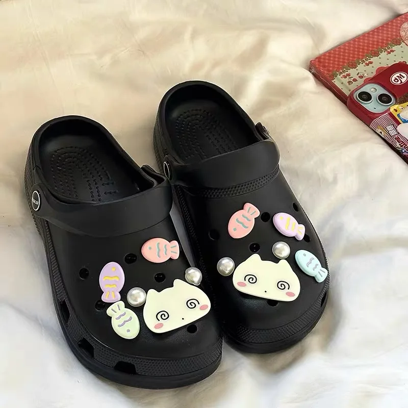 12 Pcs Cute Cat Shoes Charm Fish Hole Shoes Charms Accessories DIY Clogs Shoes Decoration Garden Shoe Decoration Girls Gifts